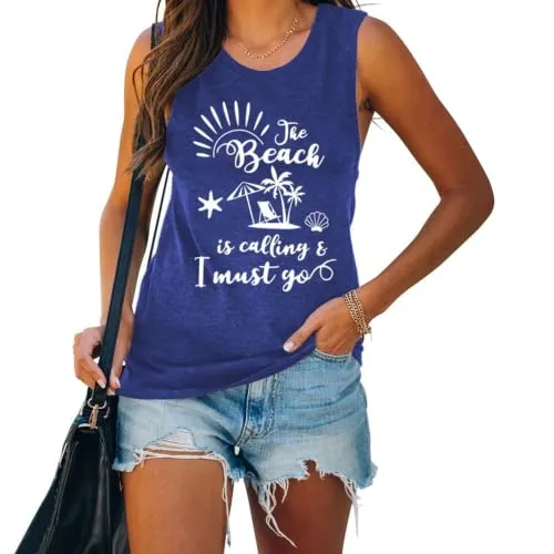 Women Beach is Calling & I Must Go Sleeveless Shirt for Women Beach Tank Top