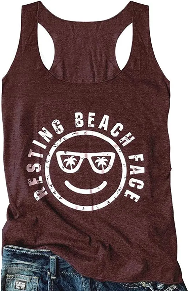 Women Slim Fit Resting Beach Face Tank Top