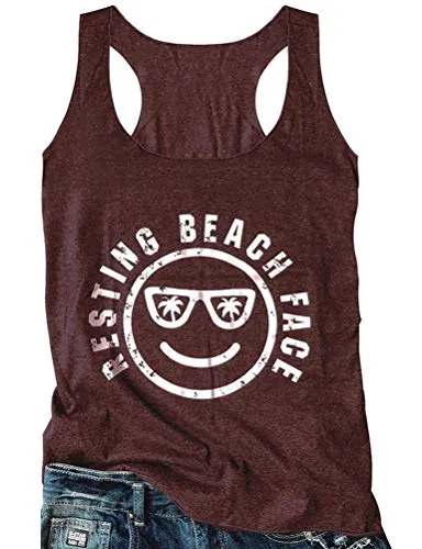 Women Slim Fit Resting Beach Face Tank Top