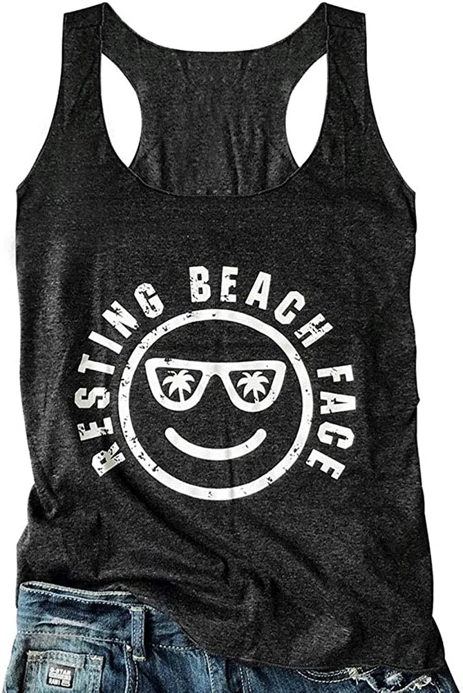 Women Slim Fit Resting Beach Face Tank Top