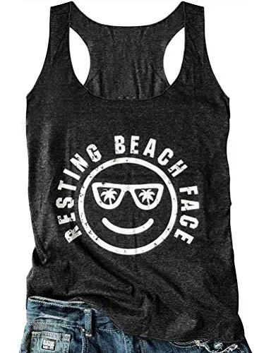Women Slim Fit Resting Beach Face Tank Top