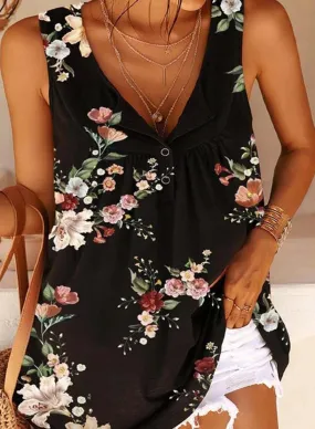 Women's V Neck Floral Tank Tops
