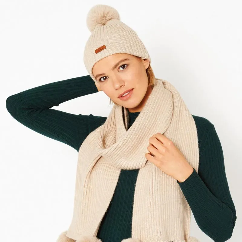 Wool Faux Fur PomPom Hat in Mocha